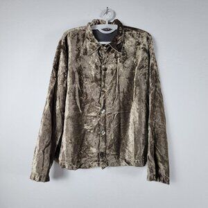 CP Shades Womens Medium Brown Crushed Velvet Shirt Blouse Long Sleeve Casual